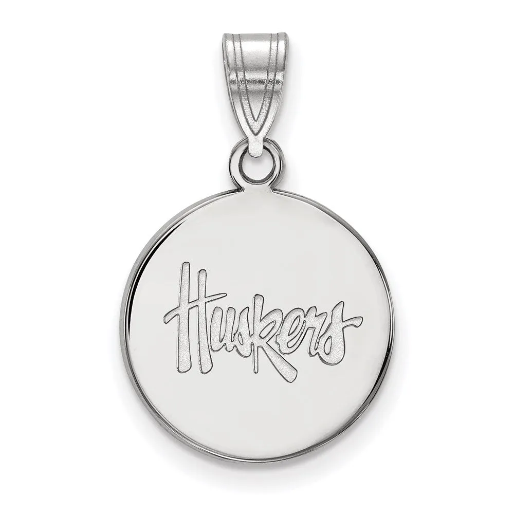 10K White Gold University of Nebraska Medium Disc Pendant