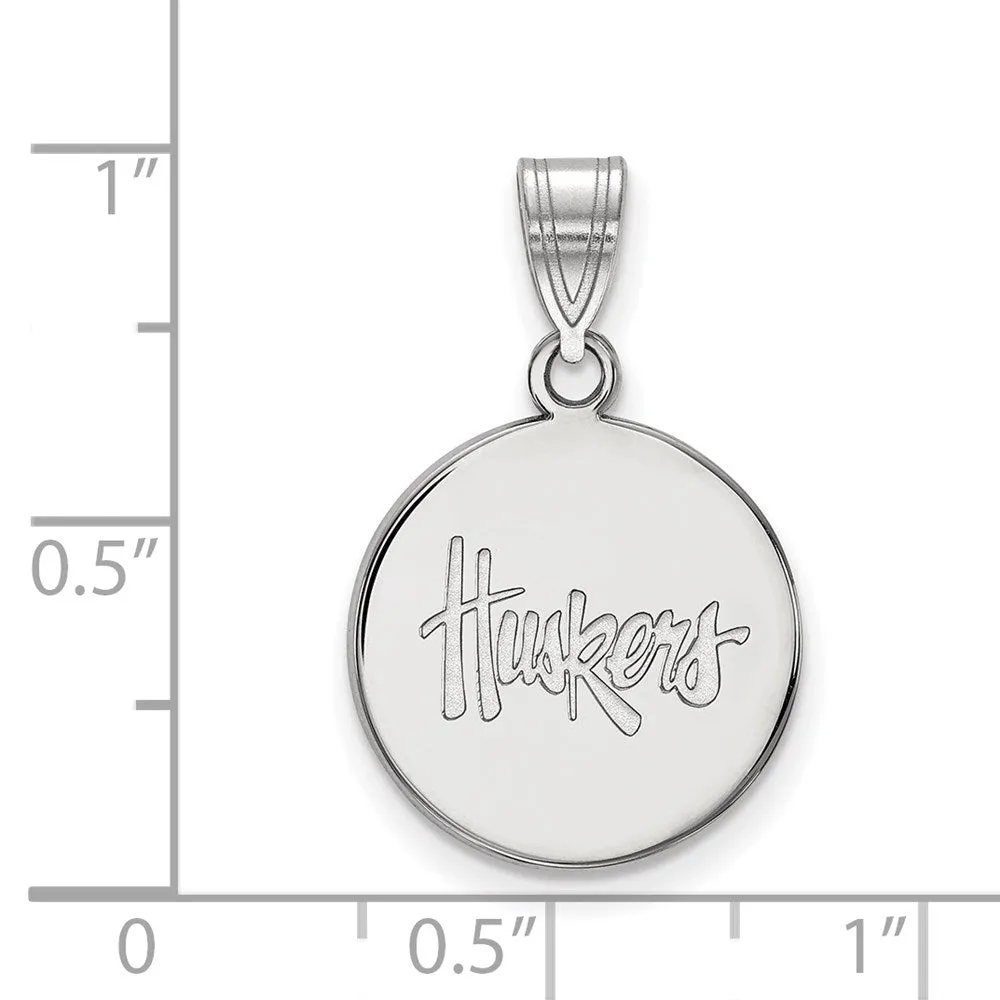 10K White Gold University of Nebraska Medium Disc Pendant