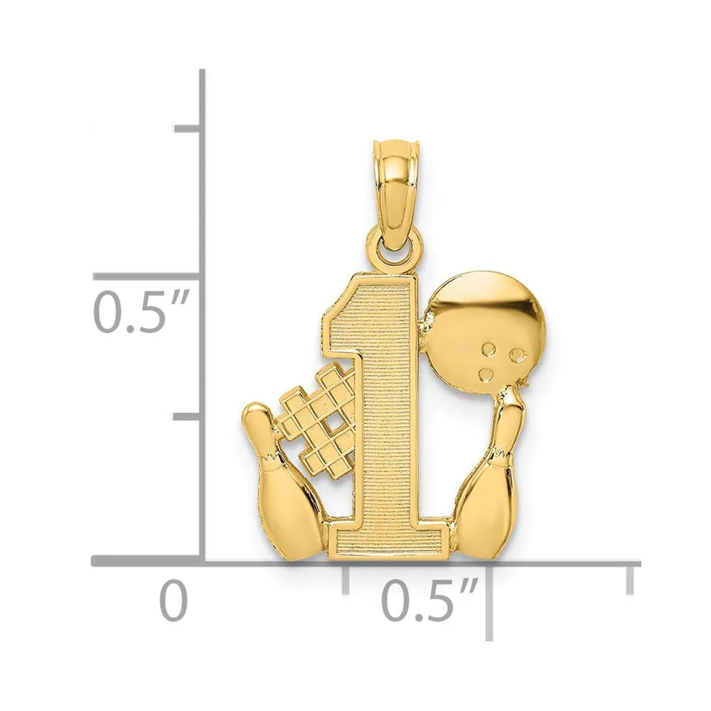 14K #1 Bowling Ball and Two Pins Charm