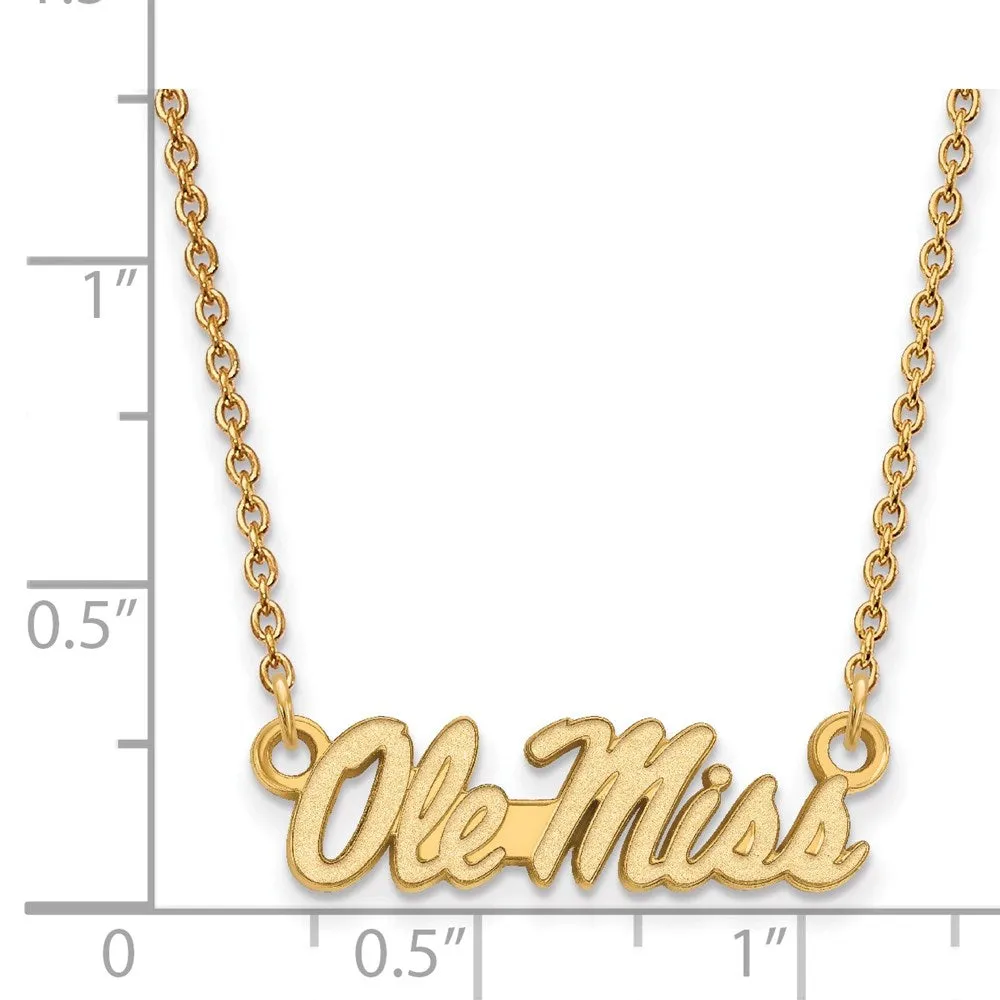 14k Gold University of Mississippi Ole Miss Small Pendant 18 inch Necklace