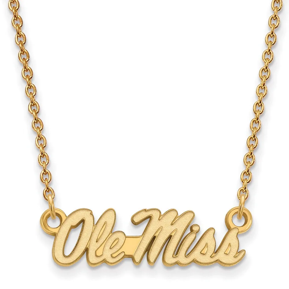 14k Gold University of Mississippi Ole Miss Small Pendant 18 inch Necklace
