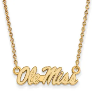 14k Gold University of Mississippi Ole Miss Small Pendant 18 inch Necklace