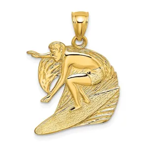 14K Polished & Graved Surfer & Wave Charm