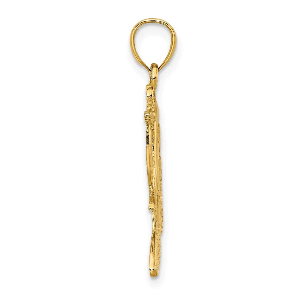 14K Polished & Graved Surfer & Wave Charm