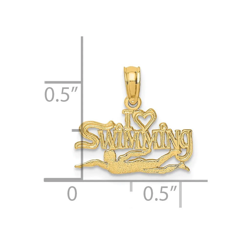 14K Polished  I HEART SWIMMING Charm