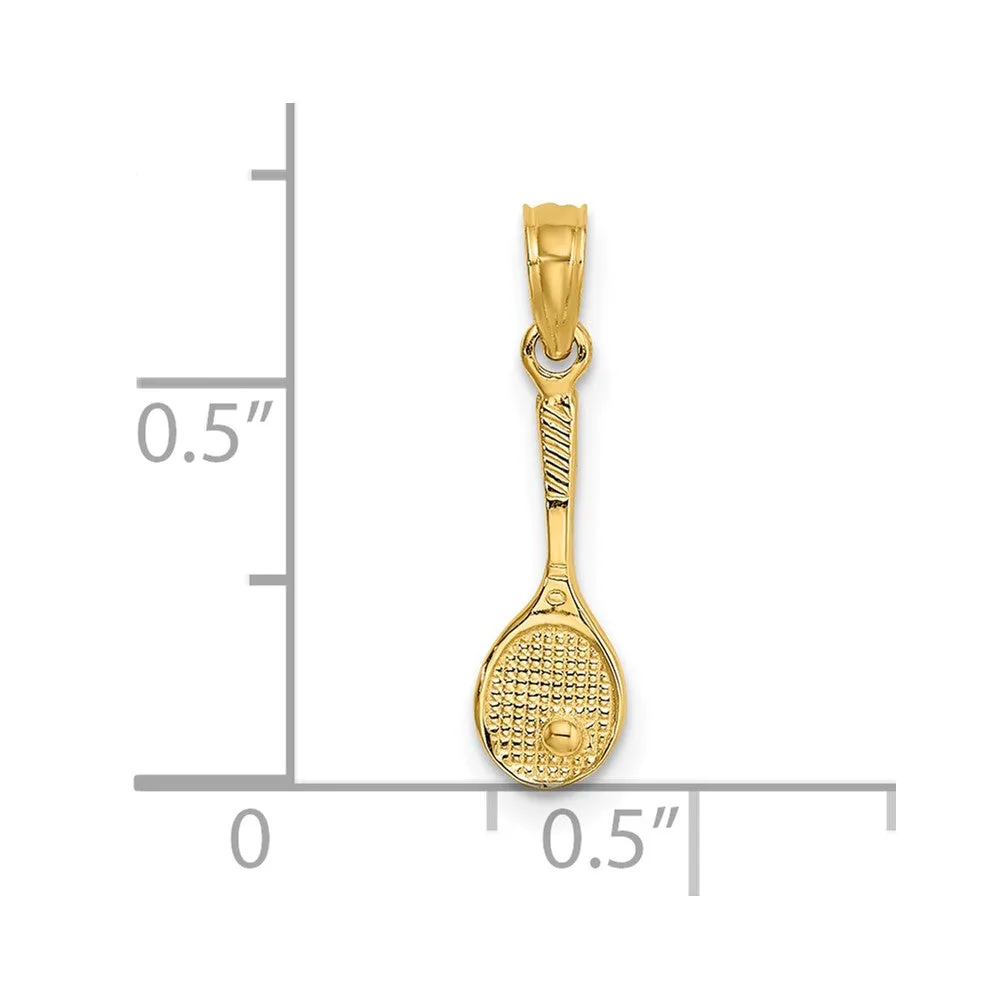 14K Solid Polished 3-D Tennis Racquet Charm