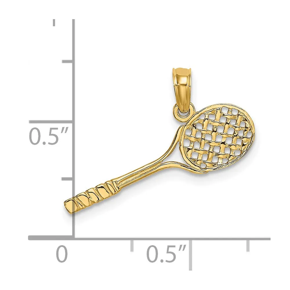 14K Solid Polished 3-D Tennis Racquet Charm