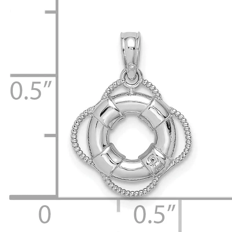14K White Gold Polished Finish 3-D Lifesaver Float Charm Pendant