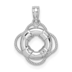 14K White Gold Polished Finish 3-D Lifesaver Float Charm Pendant