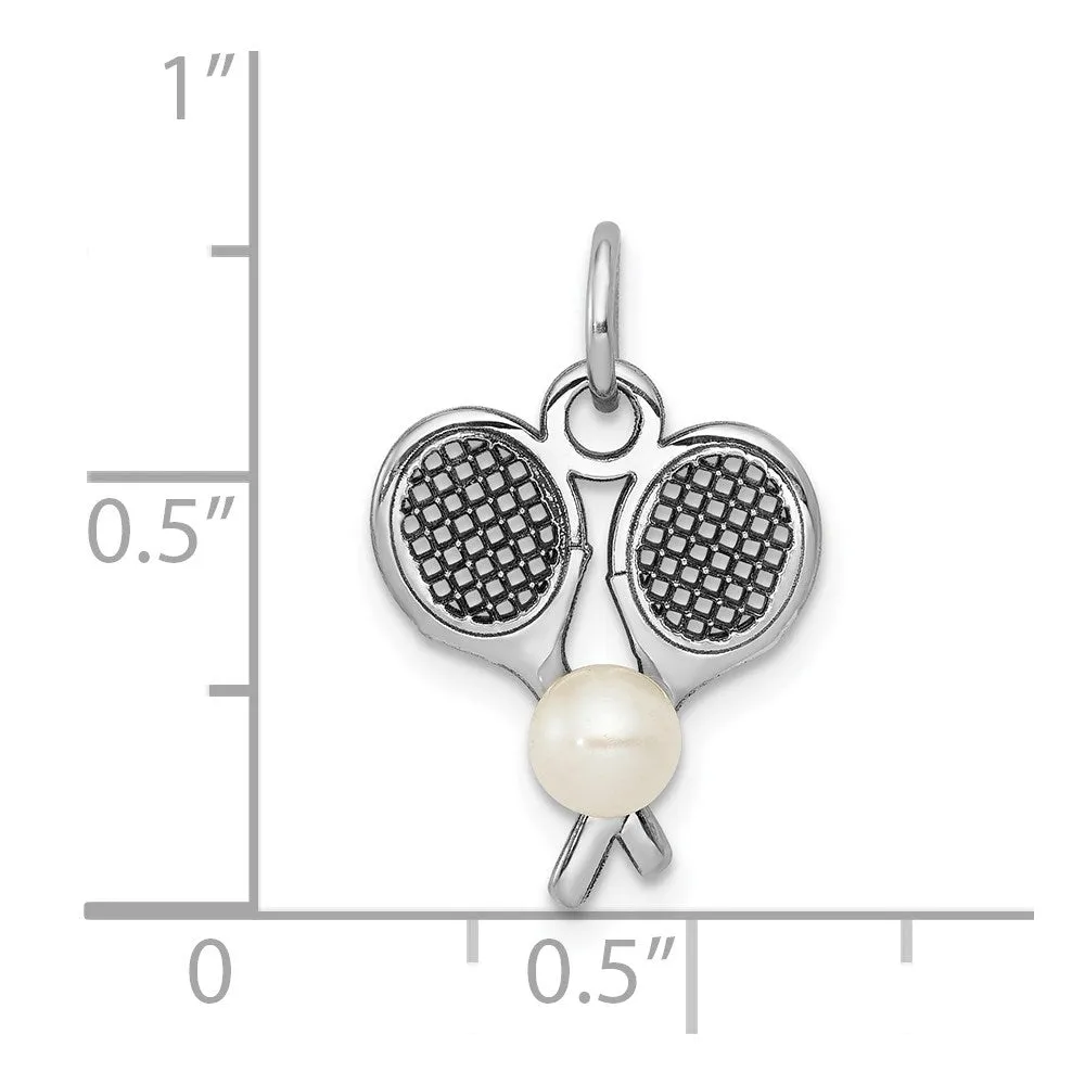 14K White Gold Tennis Racquets W/FWC  Pearl Charm