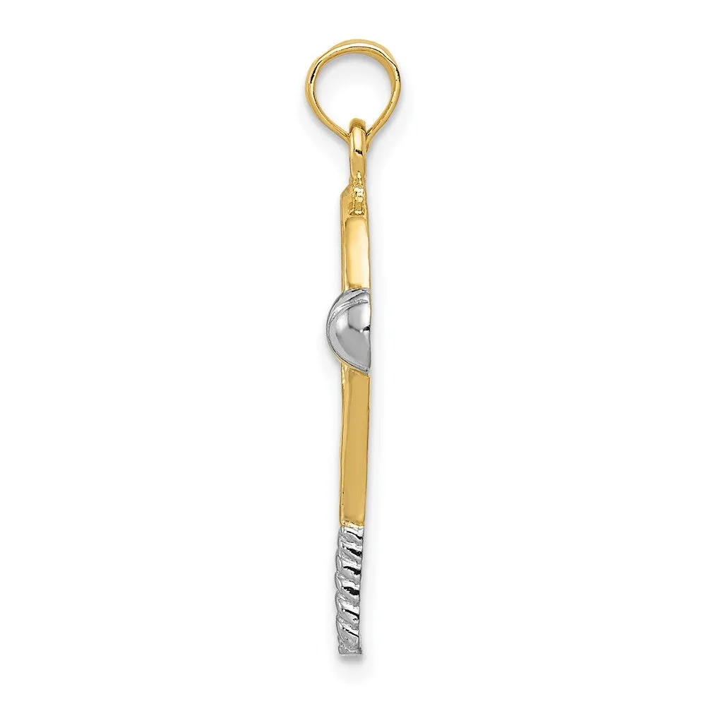 14k w/Rhodium Polished Tennis Racquet Pendant