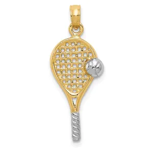 14k w/Rhodium Polished Tennis Racquet Pendant