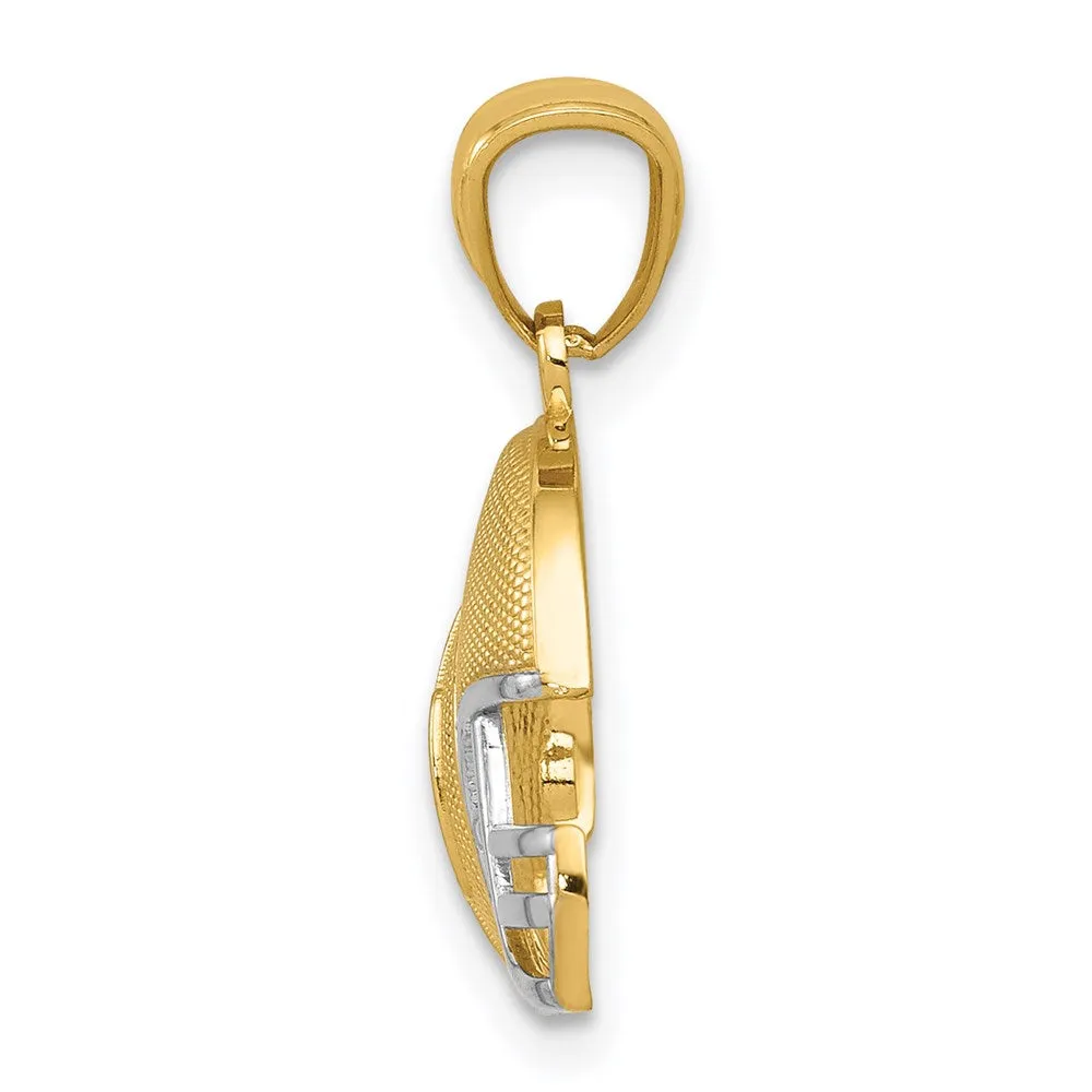 14K w/Rhodium Satin/Polished Football Helmet Pendant