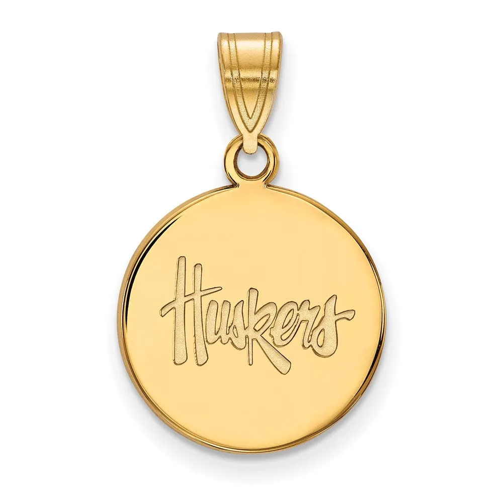 14K Yellow Gold University of Nebraska Medium Disc Pendant