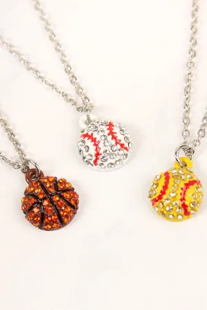 16924WH-S - BASEBALL PENDANT SPORTS CHARM NECKLACE