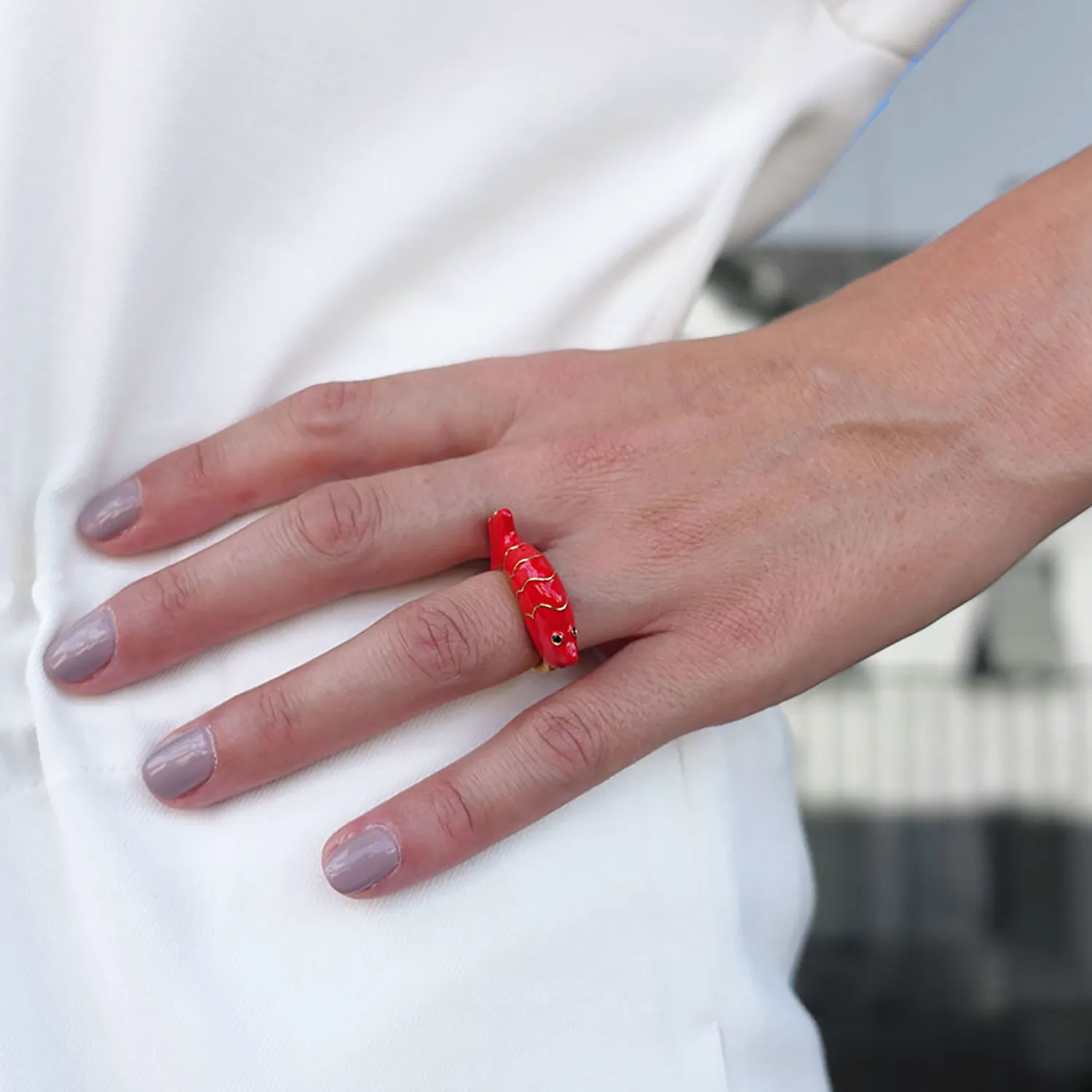 18K Gold-Plated Enamel Gino Fish Ring