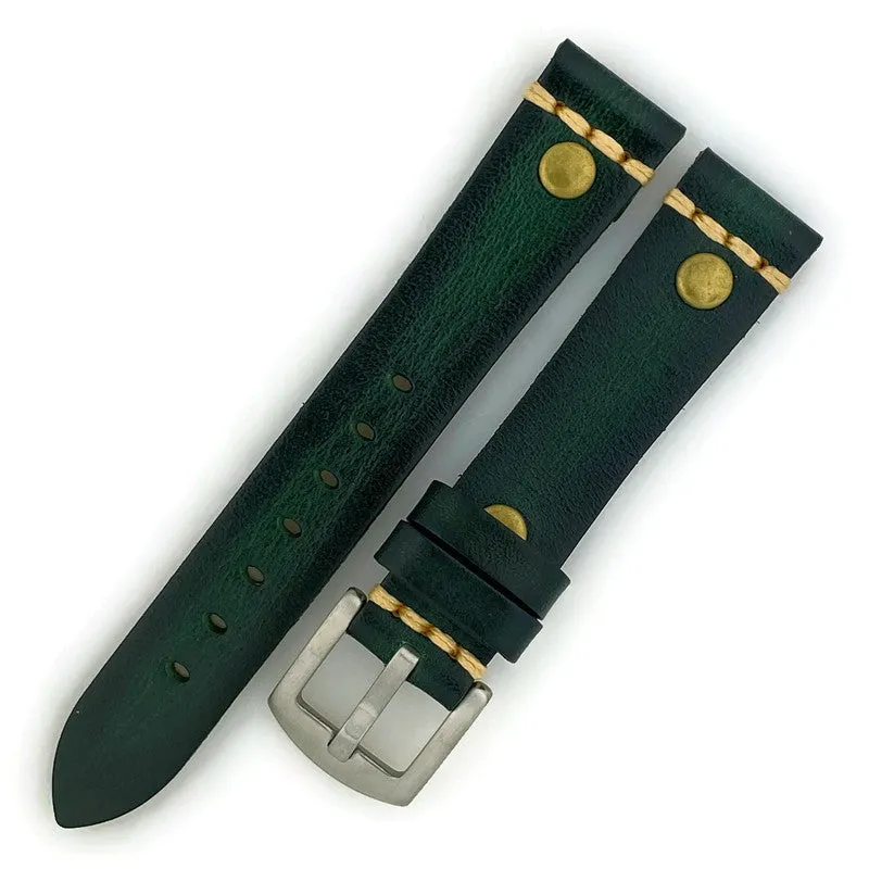 18MM Wax Green Leather Watch Band
