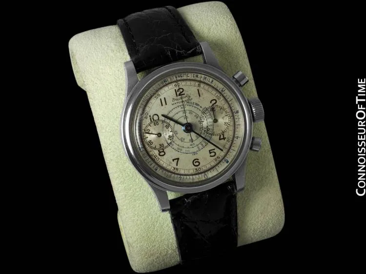 1930's Breitling Vintage "Clamshell" - World's First Waterproof Chronograph - Stainless Steel