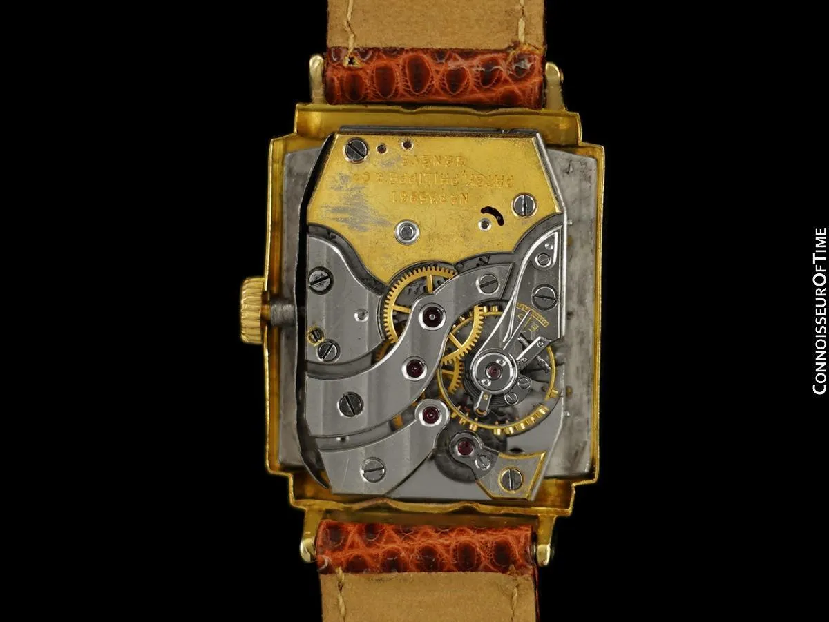 1940's Patek Philippe Vintage Mens Late Art Deco Handwound Watch with Stepped Case - 18K Gold