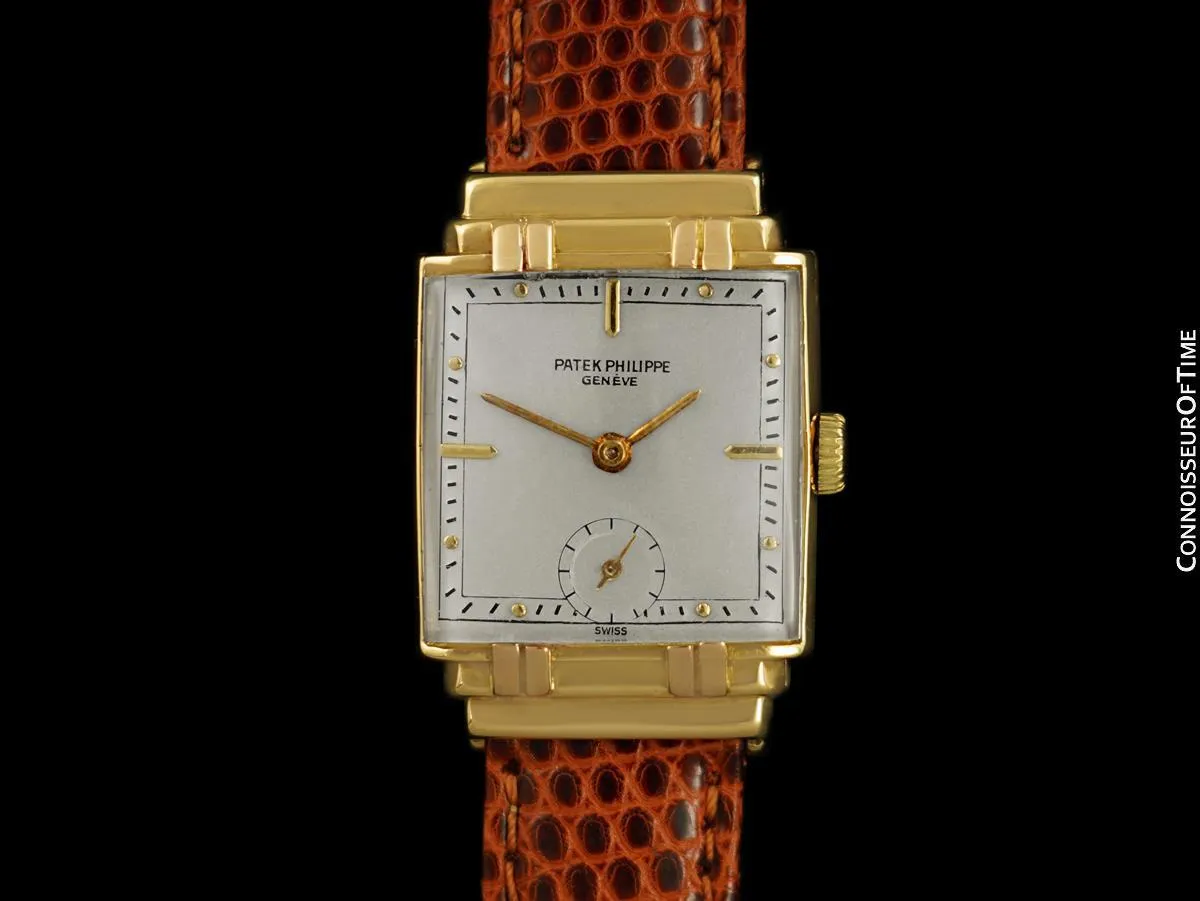 1940's Patek Philippe Vintage Mens Late Art Deco Handwound Watch with Stepped Case - 18K Gold