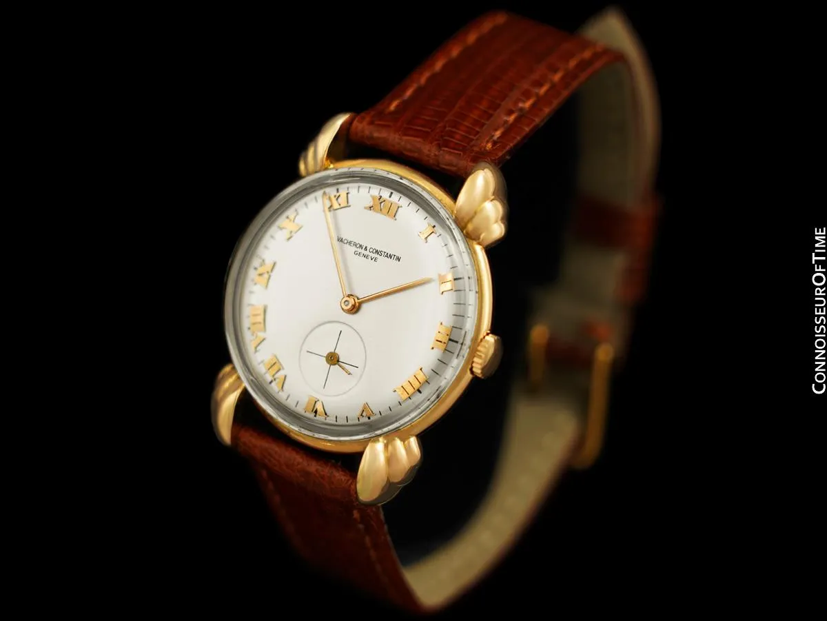 1940's Vacheron & Constantin Vintage Mens Midsize Art Deco Watch with Special Lugs - 18K Rose Gold