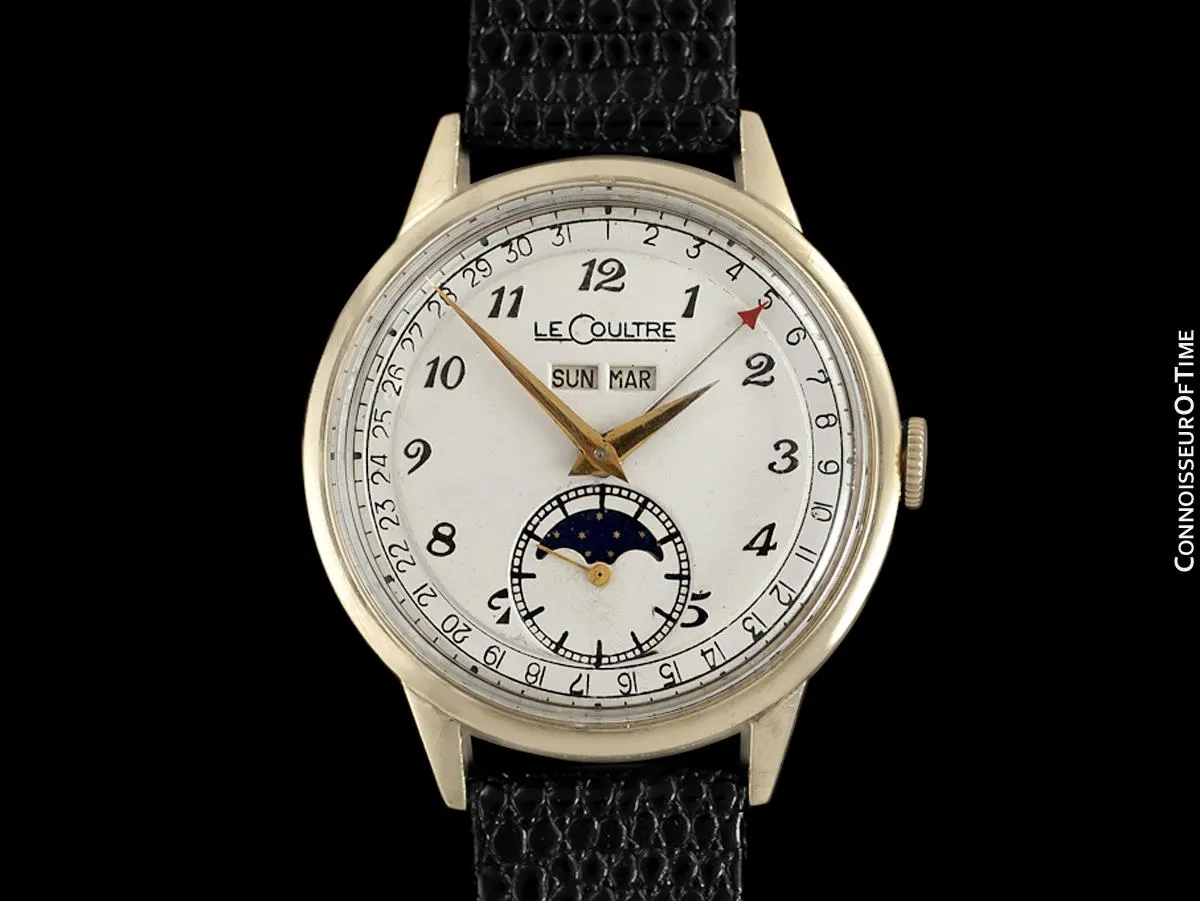 1949 Jaeger-LeCoultre Vintage Mens Triple Date Moon Phase Calendar Watch - 10K Gold Filled