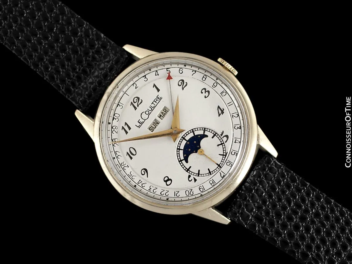 1949 Jaeger-LeCoultre Vintage Mens Triple Date Moon Phase Calendar Watch - 10K Gold Filled
