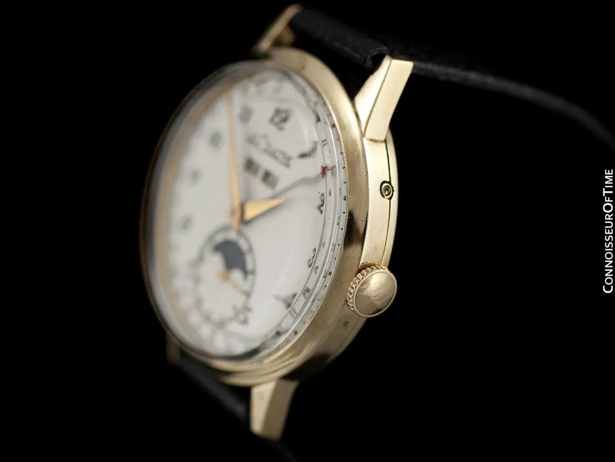 1949 Jaeger-LeCoultre Vintage Mens Triple Date Moon Phase Calendar Watch - 10K Gold Filled
