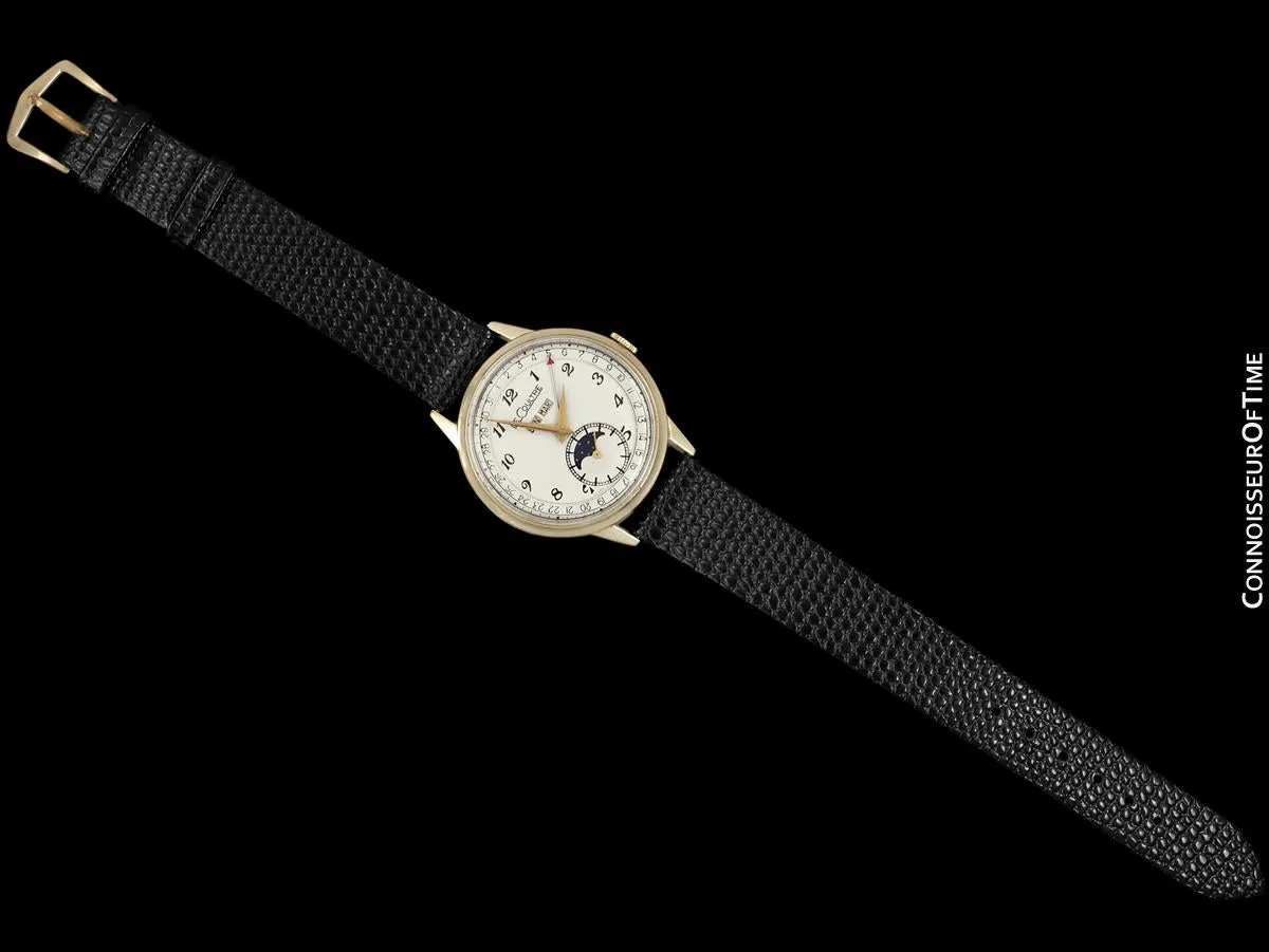 1949 Jaeger-LeCoultre Vintage Mens Triple Date Moon Phase Calendar Watch - 10K Gold Filled