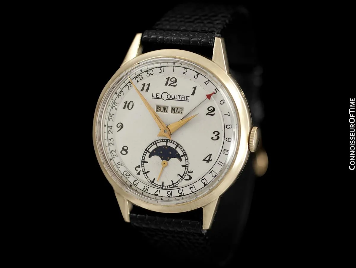 1949 Jaeger-LeCoultre Vintage Mens Triple Date Moon Phase Calendar Watch - 10K Gold Filled