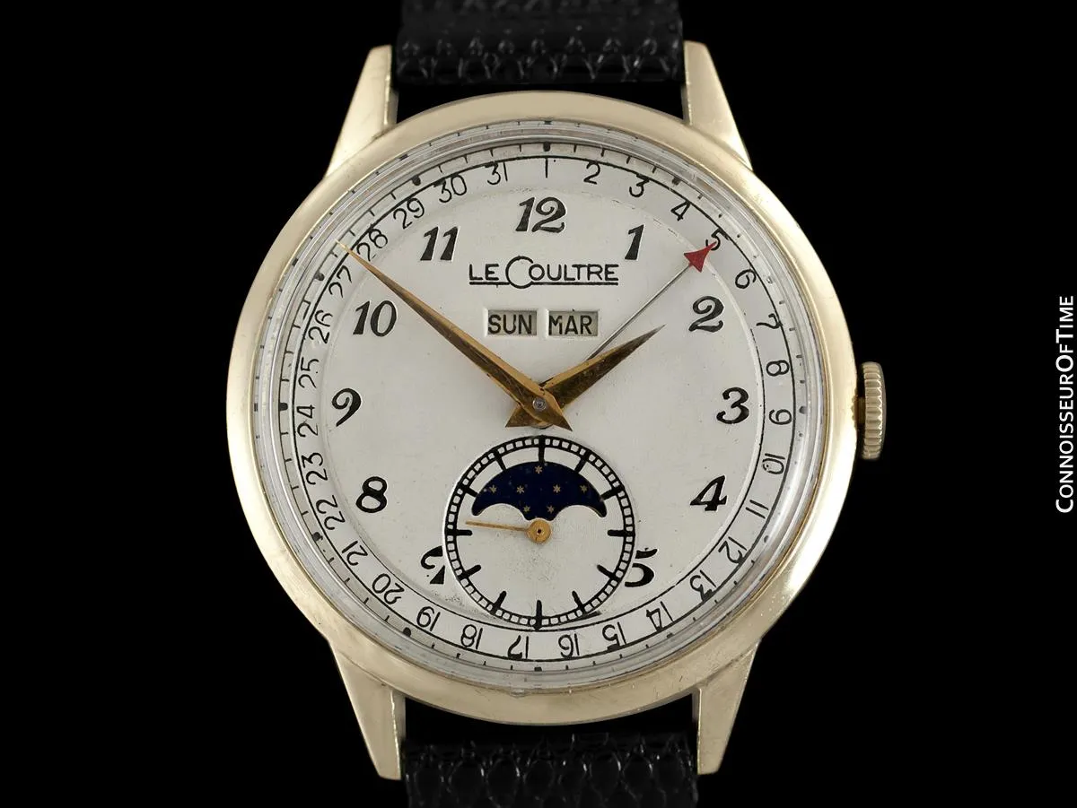 1949 Jaeger-LeCoultre Vintage Mens Triple Date Moon Phase Calendar Watch - 10K Gold Filled