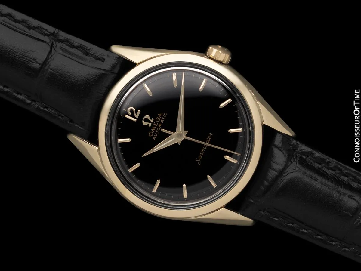 1956 Omega Seamaster Mens Midsize Vintage Automatic Watch - 14K Gold Shell & Stainless Steel