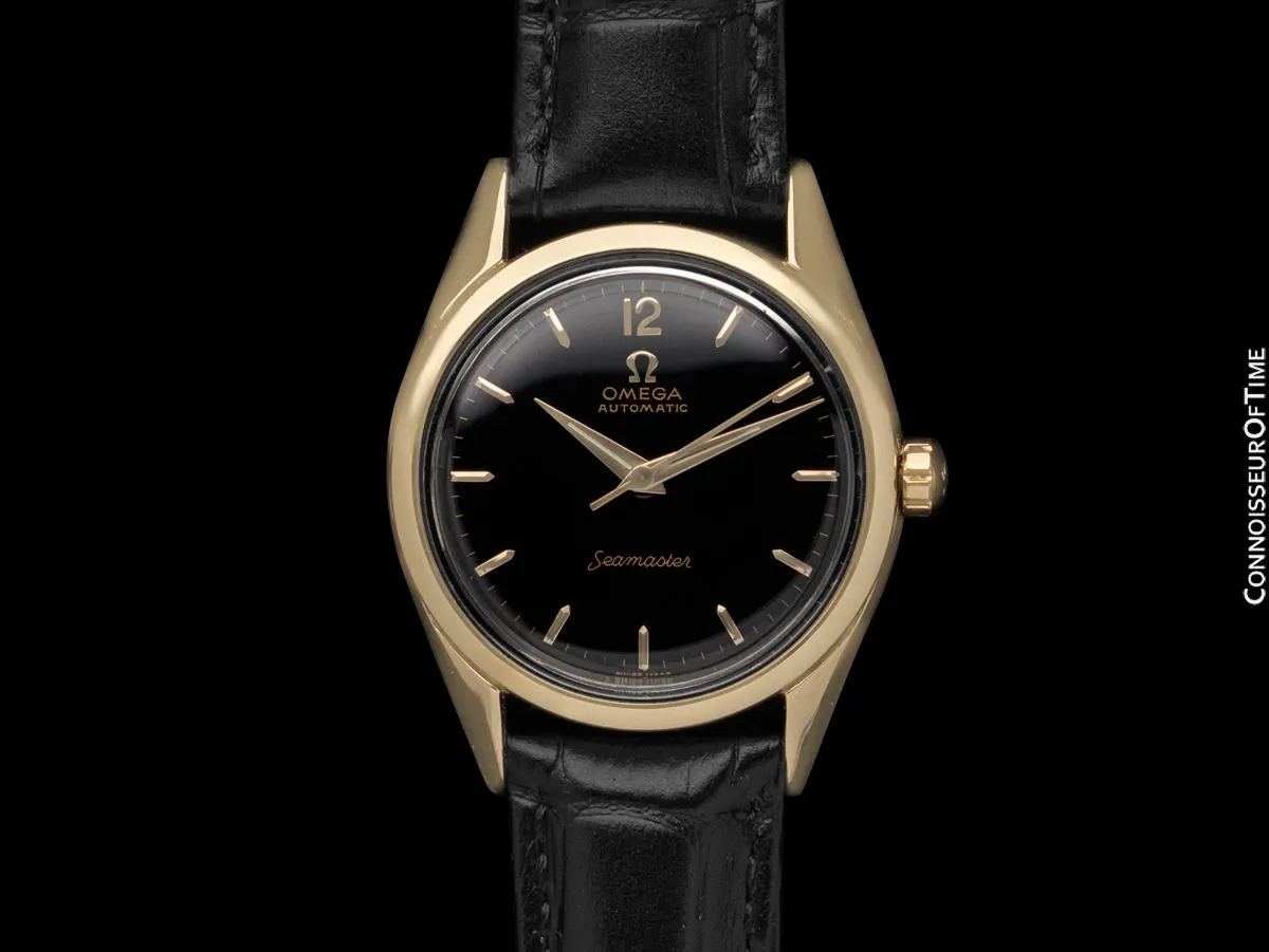 1956 Omega Seamaster Mens Midsize Vintage Automatic Watch - 14K Gold Shell & Stainless Steel