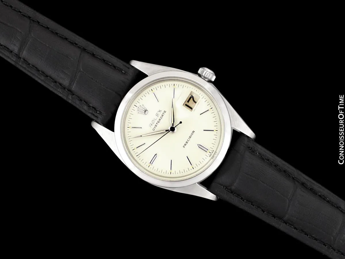 1958 Rolex Oysterdate Vintage Mens Handwound Watch with Roulette Date - Stainless Steel