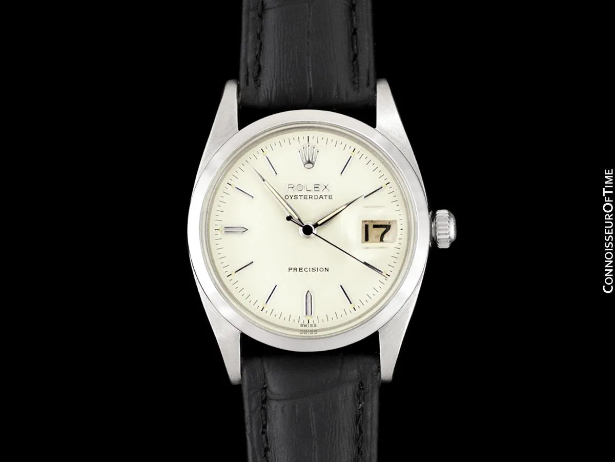 1958 Rolex Oysterdate Vintage Mens Handwound Watch with Roulette Date - Stainless Steel