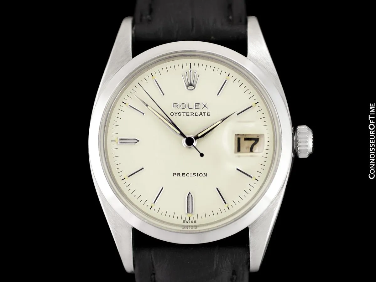 1958 Rolex Oysterdate Vintage Mens Handwound Watch with Roulette Date - Stainless Steel