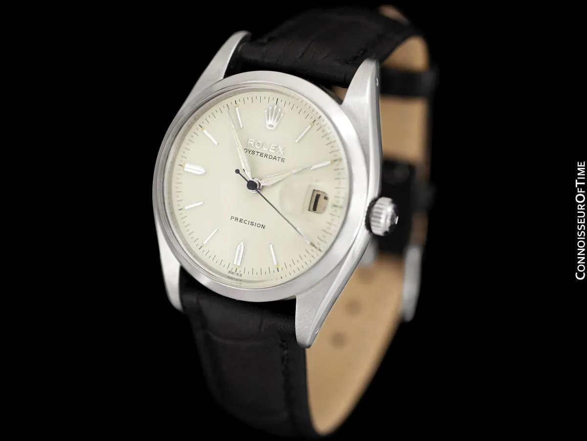 1958 Rolex Oysterdate Vintage Mens Handwound Watch with Roulette Date - Stainless Steel