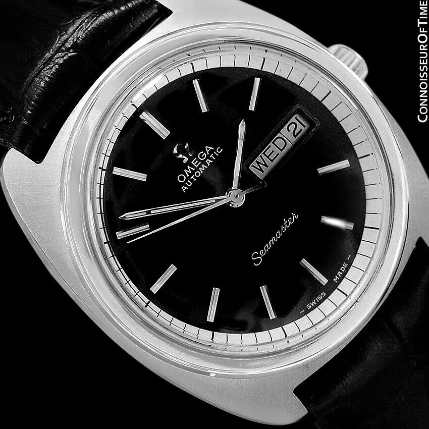 1960's Omega Vintage Mens Seamaster Retro, Day Date, Large 38mm Automatic Watch - Stainless Steel