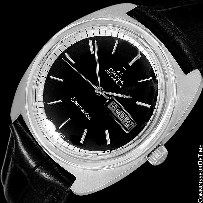 1960's Omega Vintage Mens Seamaster Retro, Day Date, Large 38mm Automatic Watch - Stainless Steel