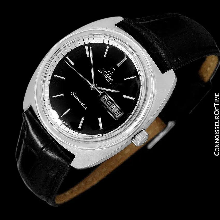 1960's Omega Vintage Mens Seamaster Retro, Day Date, Large 38mm Automatic Watch - Stainless Steel