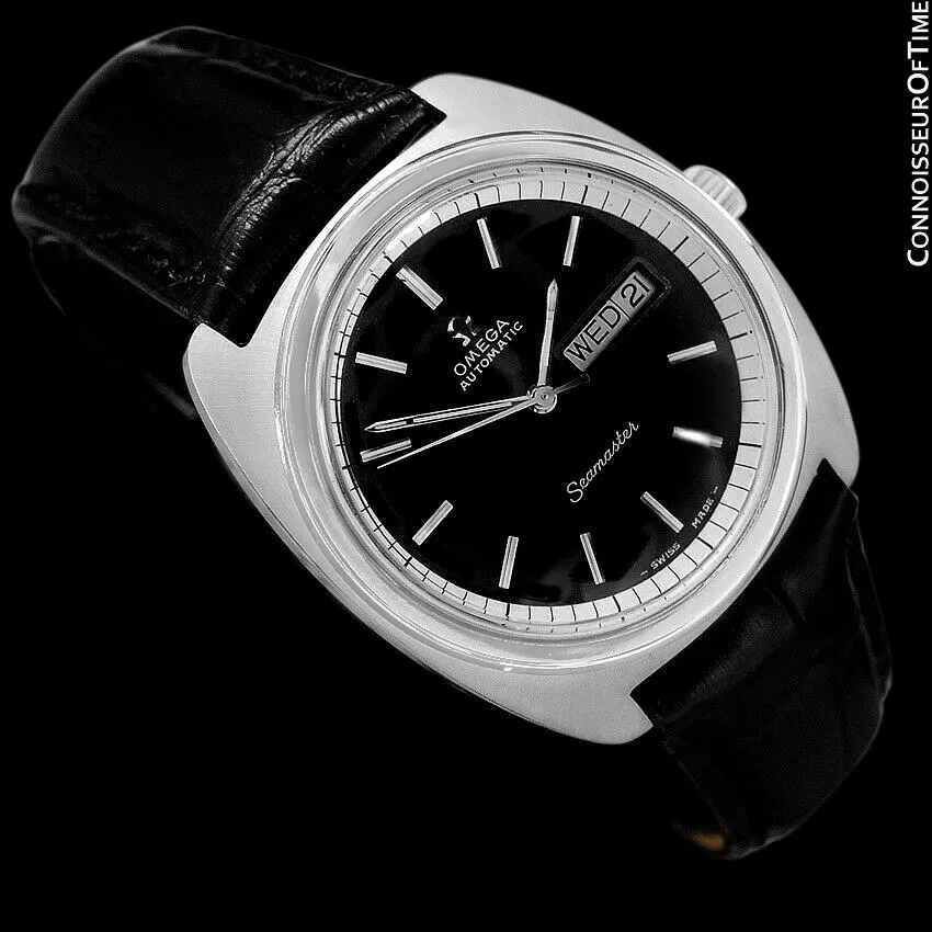 1960's Omega Vintage Mens Seamaster Retro, Day Date, Large 38mm Automatic Watch - Stainless Steel