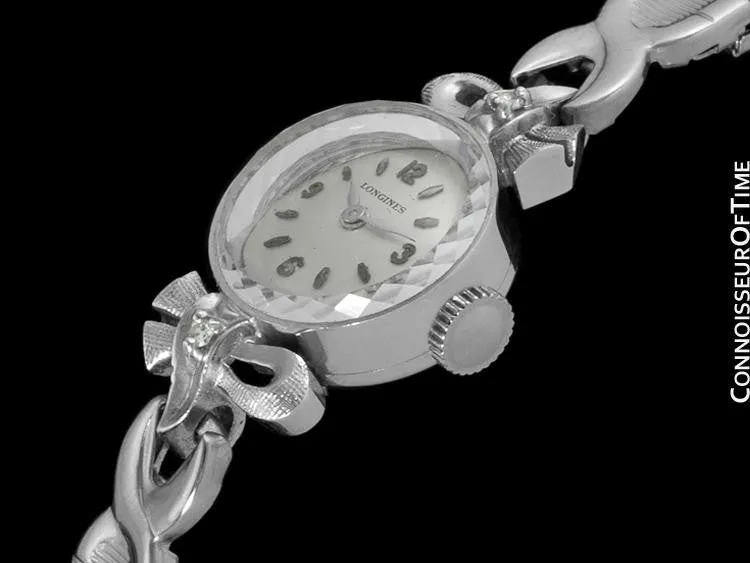 1961 Longines Vintage Ladies Dress Watch- 14K White Gold & Diamonds