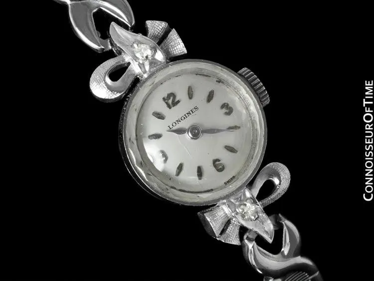 1961 Longines Vintage Ladies Dress Watch- 14K White Gold & Diamonds