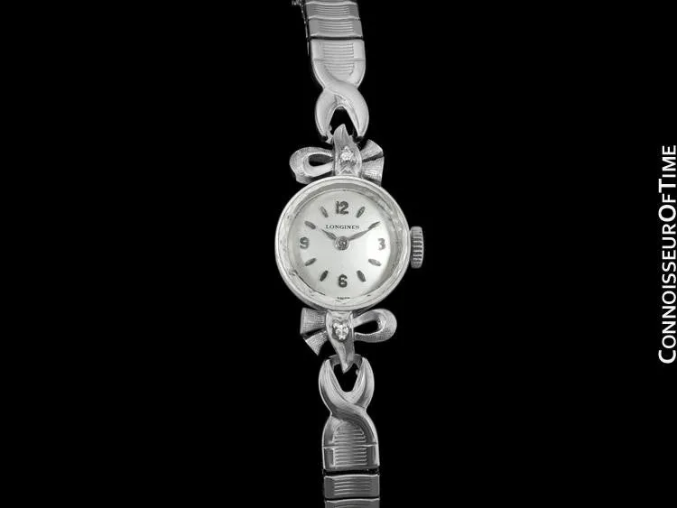 1961 Longines Vintage Ladies Dress Watch- 14K White Gold & Diamonds