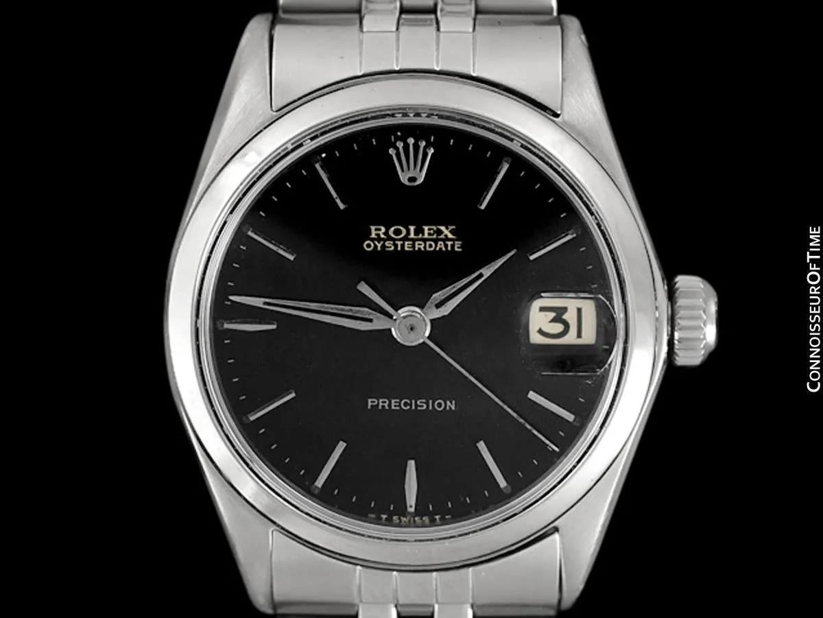 1966 Rolex Vintage Midsize Unisex 30mm Oysterdate Precision Ref. 6466 Date Watch - Stainless Steel