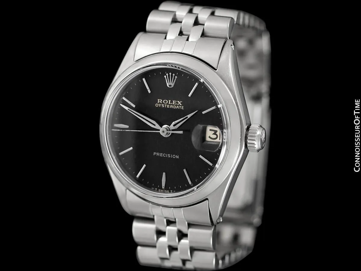 1966 Rolex Vintage Midsize Unisex 30mm Oysterdate Precision Ref. 6466 Date Watch - Stainless Steel
