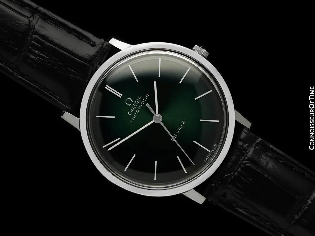 1968 Omega Vintage De Ville Mens Full Size Automatic Watch with Green Dial - Stainless Steel