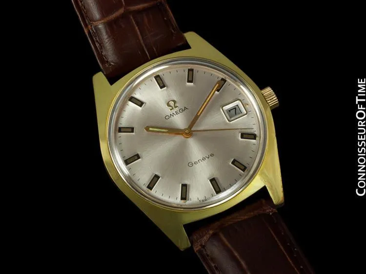 1970 Omega Geneve Vintage Tropical Mens Watch, Date - Gold Plated & Stainless Steel
