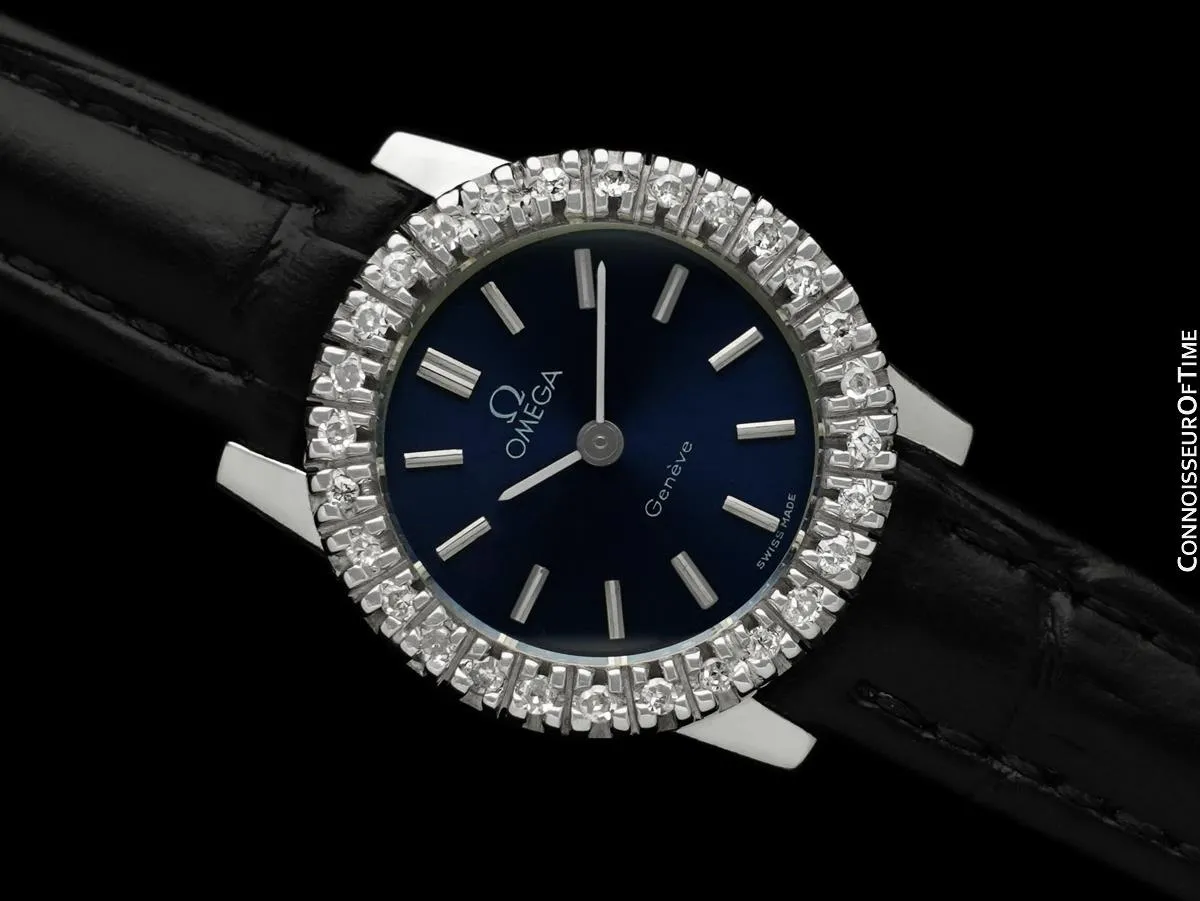 1972 Omega Geneve Vintage Ladies Handwound Watch - Stainless Steel & Diamonds