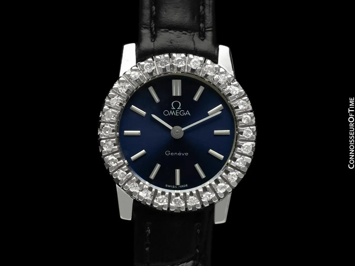 1972 Omega Geneve Vintage Ladies Handwound Watch - Stainless Steel & Diamonds